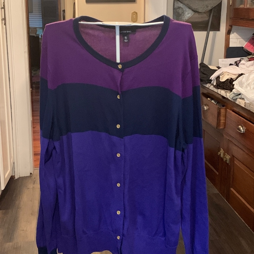 Lands end color block cardigan. Worn one time .